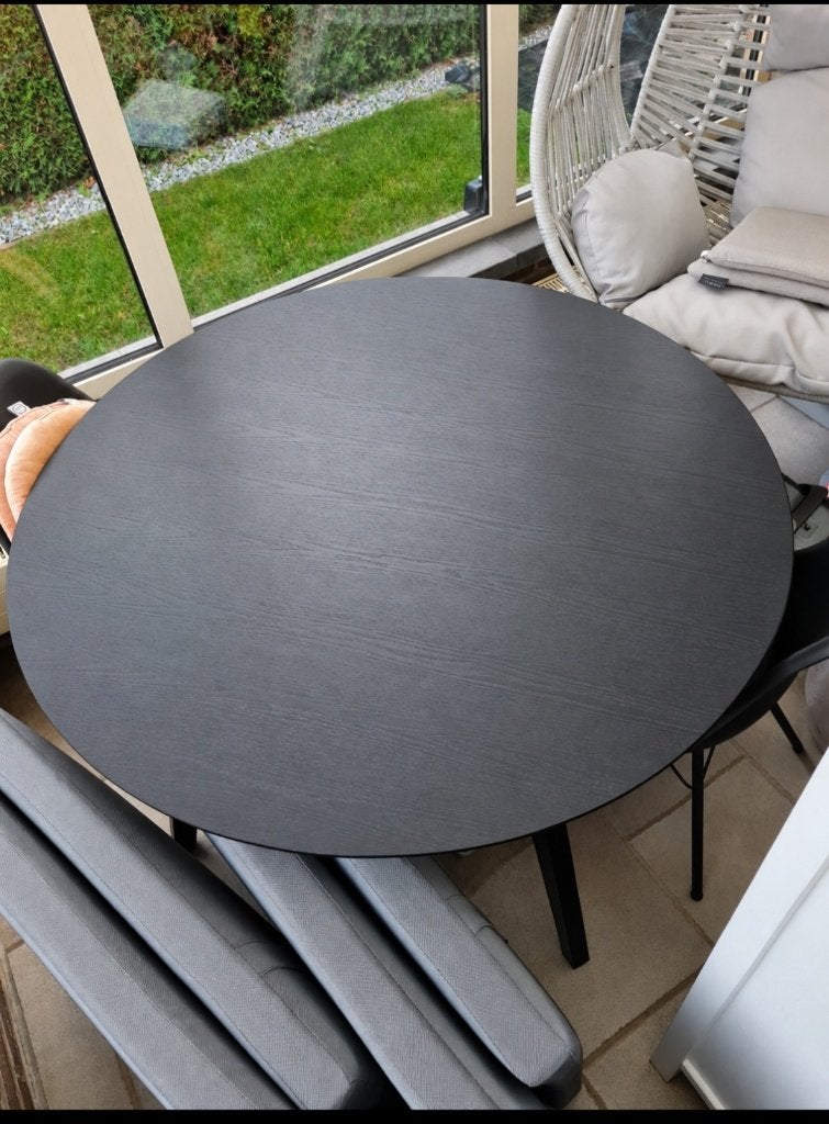 Ronde tafel te koop (in fineer effen zwart), Ophalen, Gebruikt