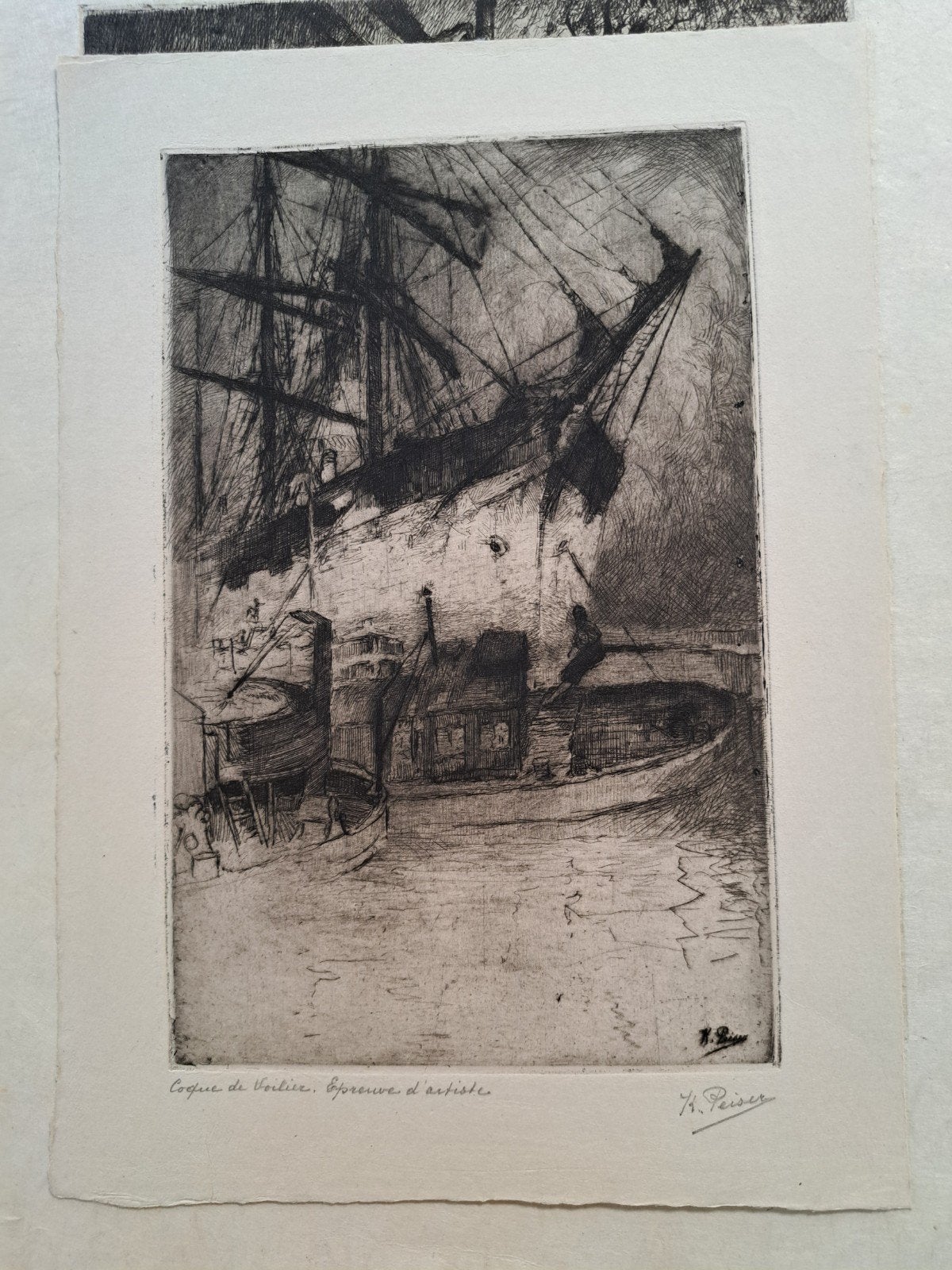 PEISER Kurt "Coque de voilier" ets, Enlèvement ou Envoi, Eau-forte, Encadré