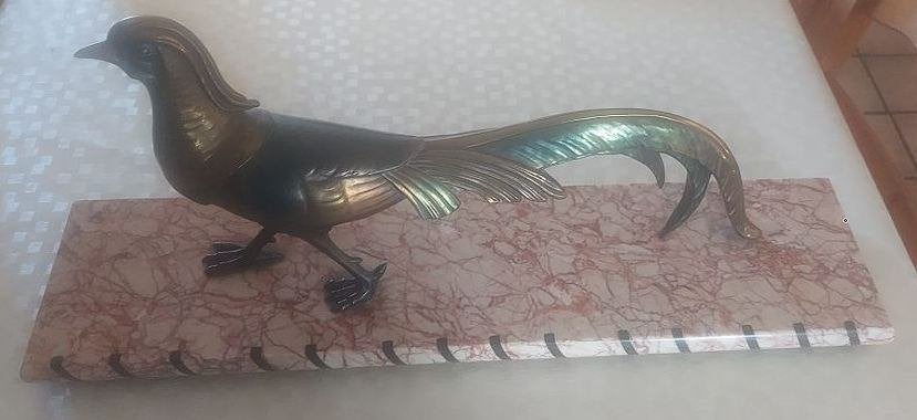 Vintage Art Deco Sculptuur Fazant - Jaren '30 Spelter/Zamak., Antiek en Kunst, Ophalen, Art deco, Beeld, Metaal