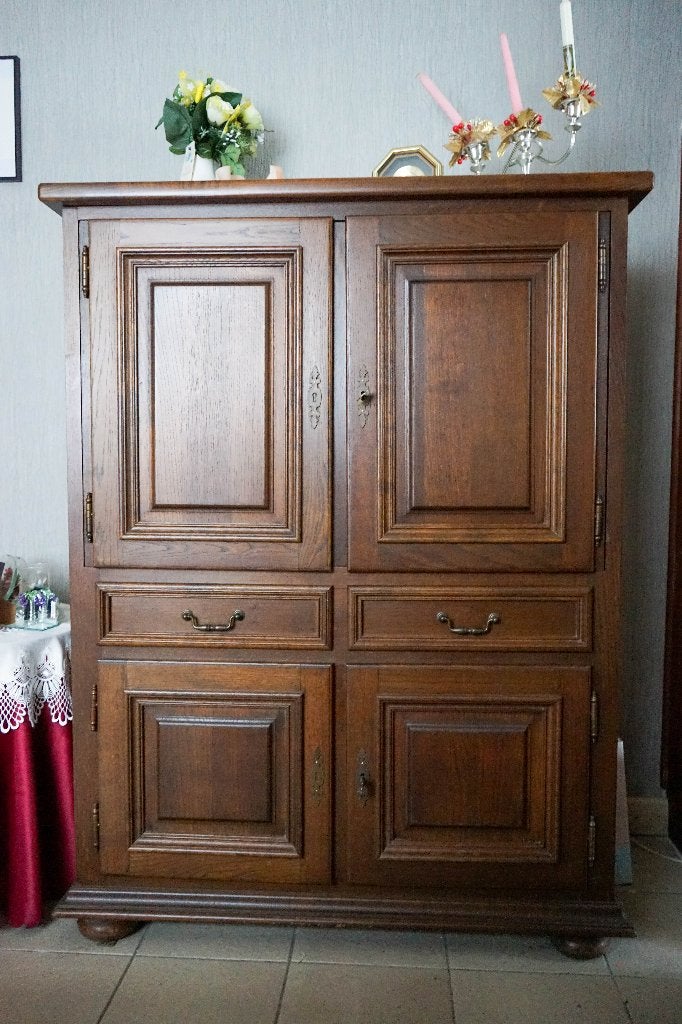 Eiken TV kast met uitschuifbaar platform, Maison & Meubles, Armoires | Mobilier de télévision, Comme neuf, 100 à 150 cm, 100 à 150 cm