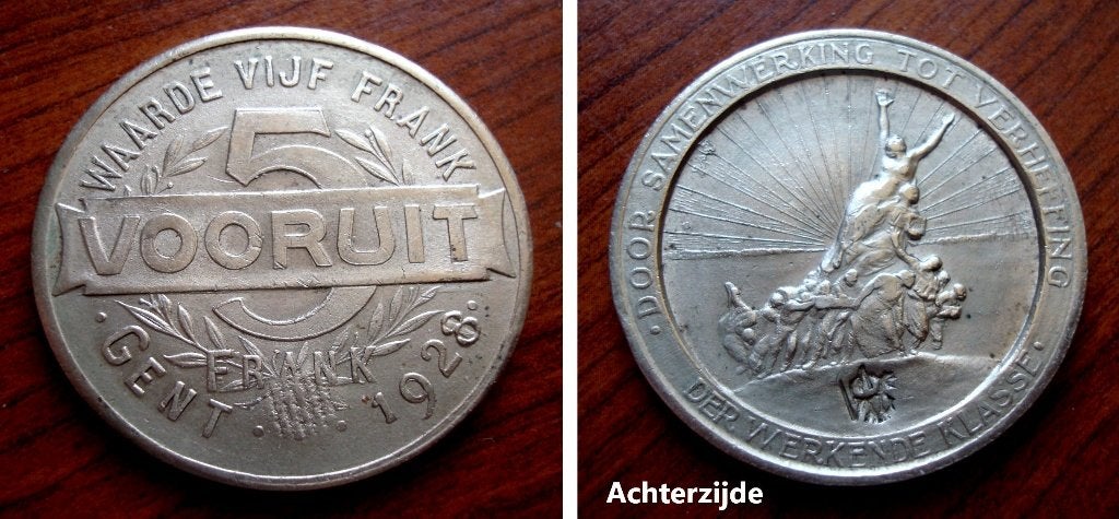 5 frank samenwerkende maatschappij Vooruit Gent 1928, Verzenden, Overige materialen