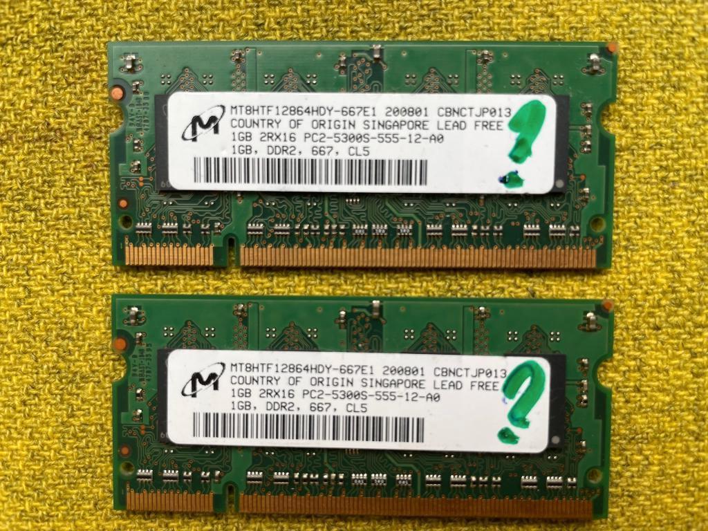 RAM Geheugen Micron TEch - 2 GB SODIMM - DDR2, Computers en Software, RAM geheugen, Refurbished, Laptop, 1 GB of minder, DDR2