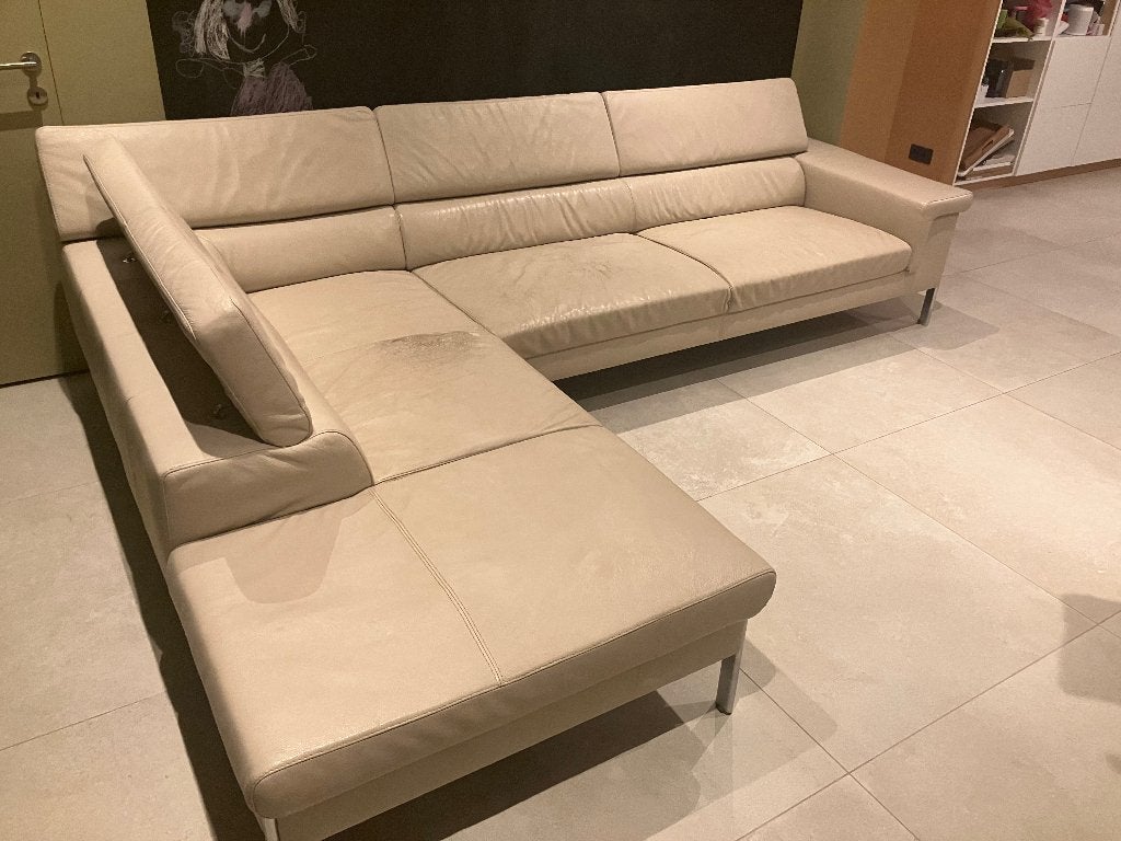 Wit lederen hoekzetel met lounge, Ophalen, Gebruikt, Leer, Italiaans