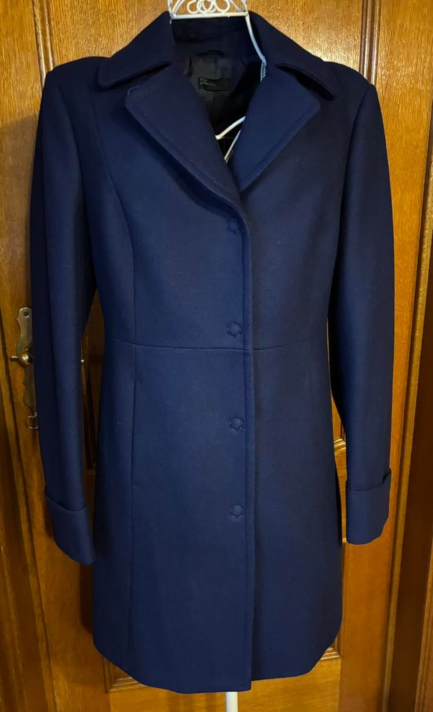 Mooie 60% wollen Benetton jas L, Kleding | Dames, Ophalen of Verzenden, Zo goed als nieuw, Maat 42/44 (L), Blauw