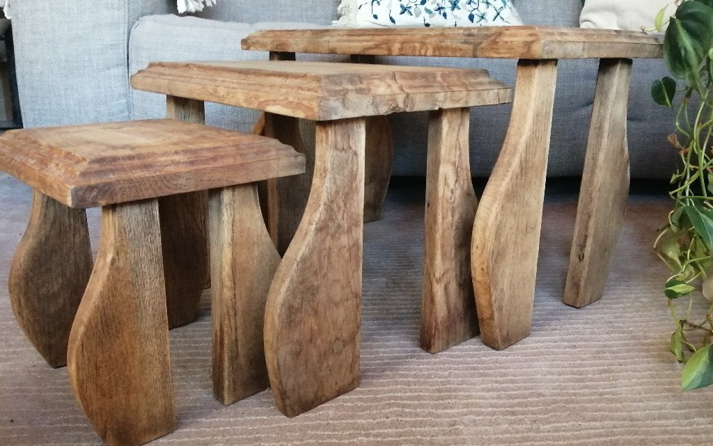 set van 3 bijzettafeltjes hout, Ophalen