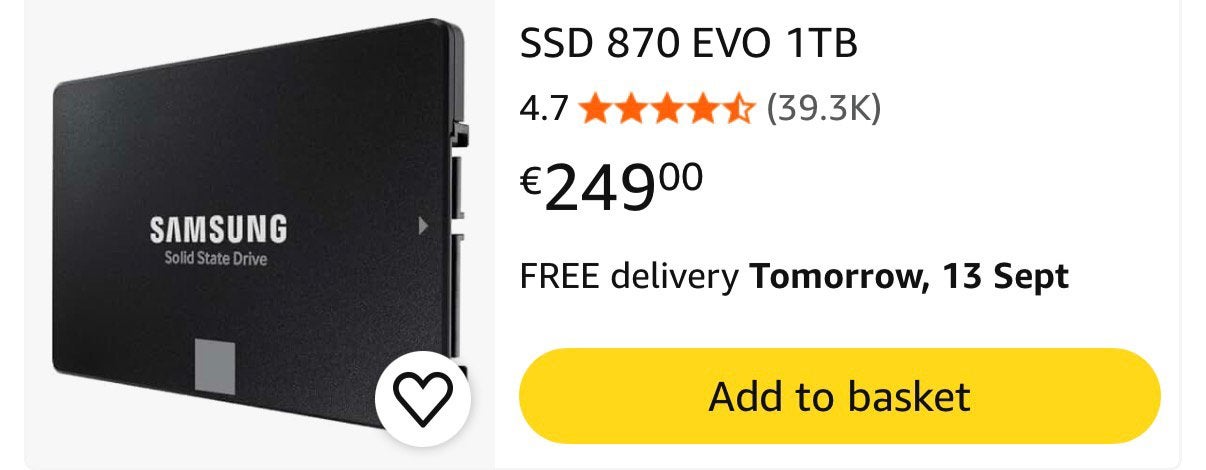 Samsung ssd 1tb 870 evo, Computers en Software, Ophalen, Zo goed als nieuw, SSD