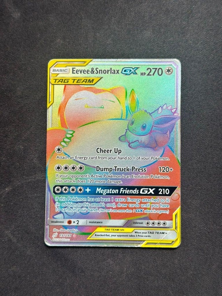 Eevee & Snorlax GX Rainbow Rare 191/181 Team Up, Enlèvement ou Envoi, Comme neuf