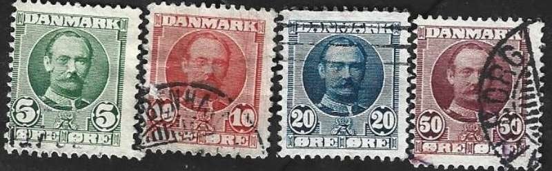 4 Postzegels Denemarken 1907 Koning Frederik VIII, Ophalen of Verzenden, Denemarken, Gestempeld