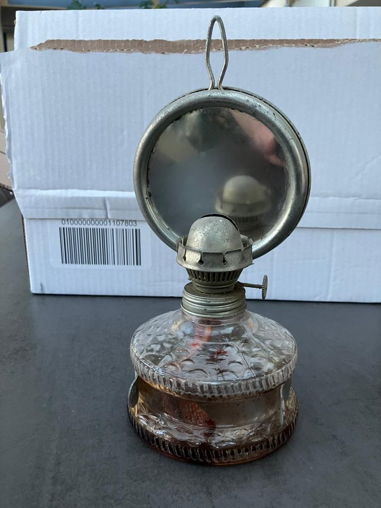 Oude olielamp met spiegel, Antiek en Kunst, Ophalen
