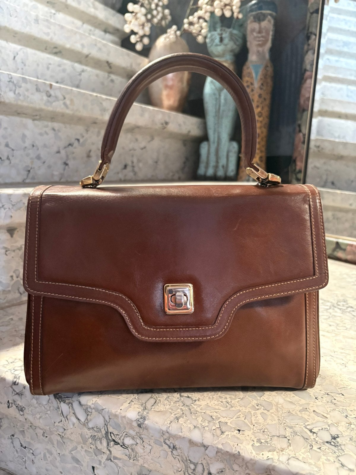 DIVA - Made in Italy hazelnoot bruin lederen handtas, Handtassen en Accessoires, Tassen | Damestassen, Ophalen of Verzenden, Zo goed als nieuw