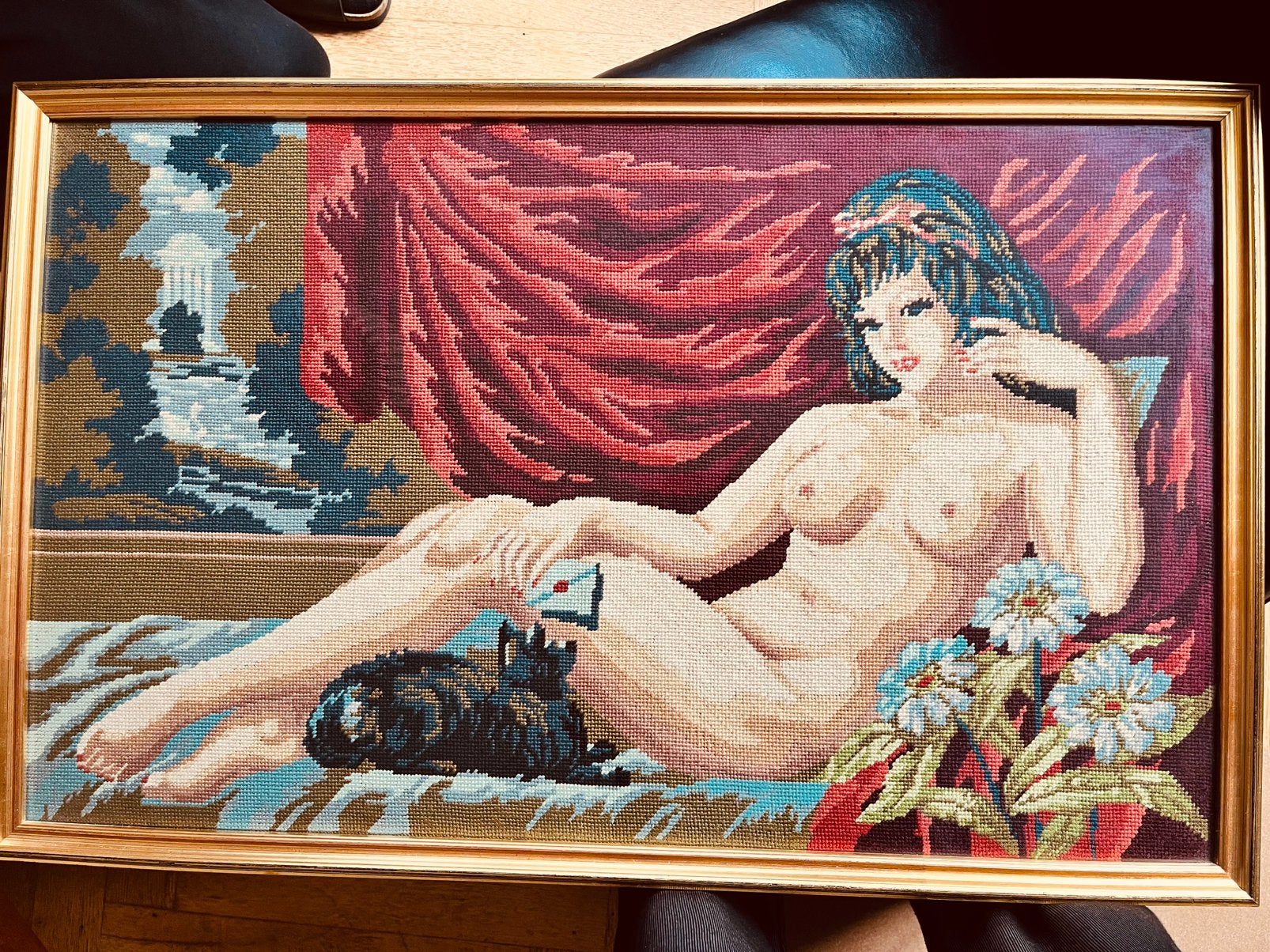 Royal Paris encadré broderie canevas, Portrait ou Personnes, Sous verre, Autres techniques, Enlèvement