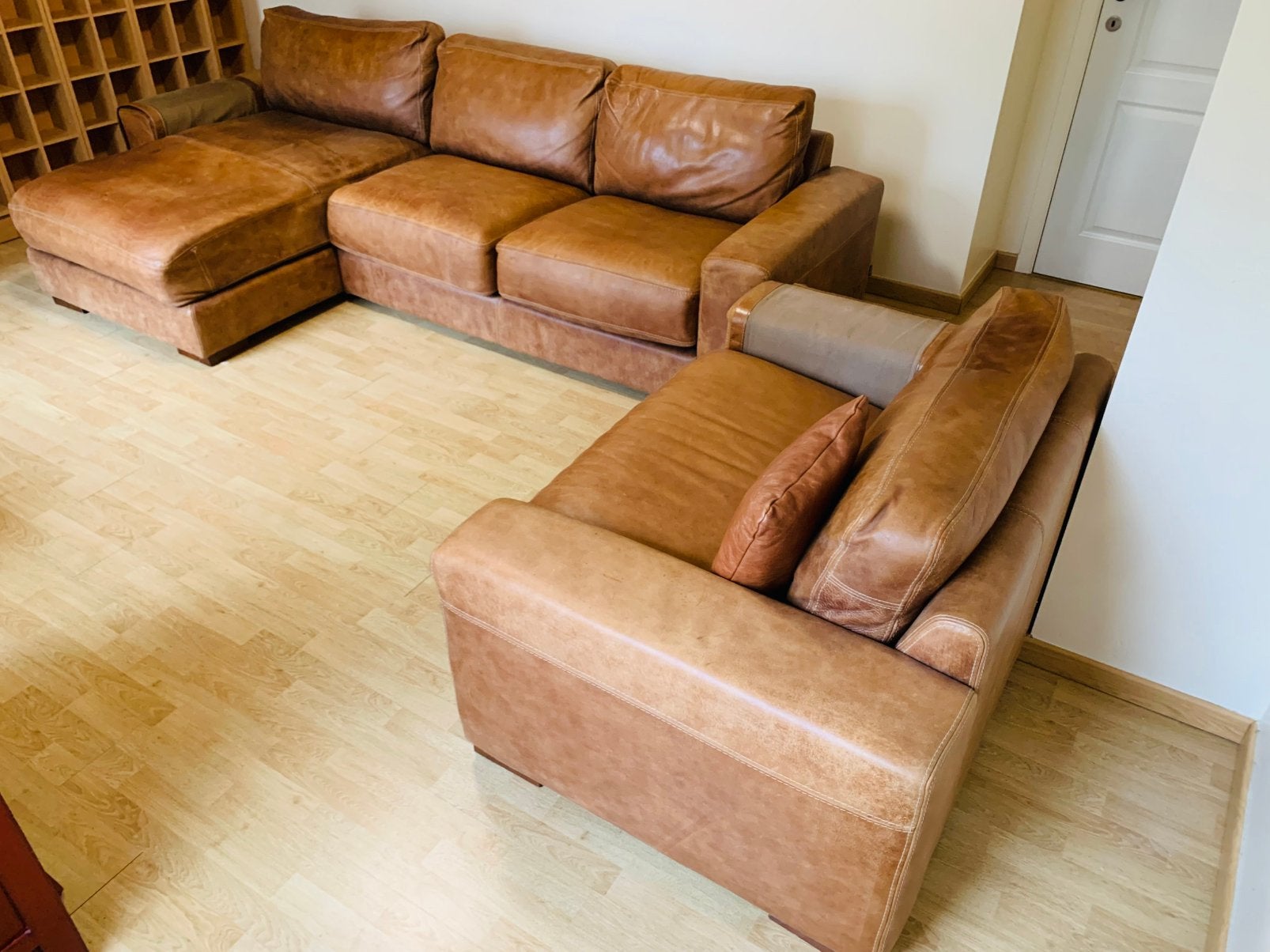 Top Tuiglederen Salon in cognac Hoekbank Fauteuil + extra’s, Huis en Inrichting, Ophalen, Gebruikt, Leer