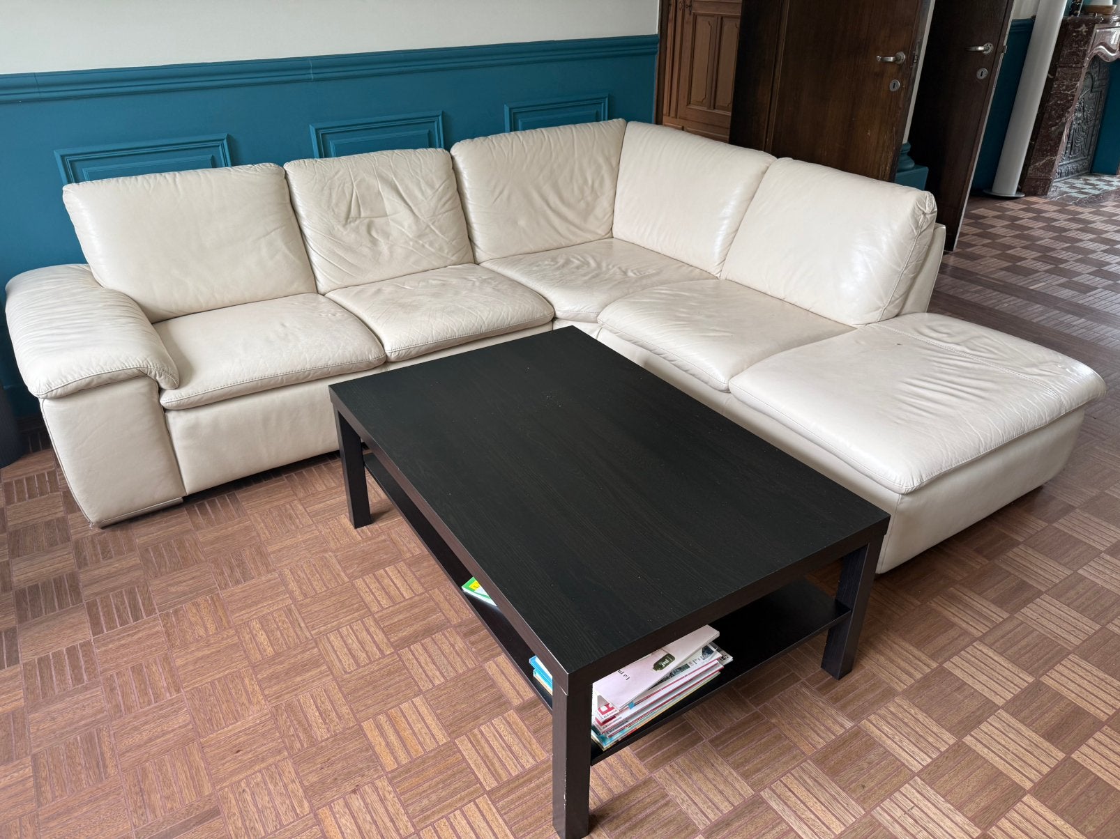 Salon cuir blanc cassé, Maison & Meubles, Canapés | Salons, Enlèvement, Utilisé