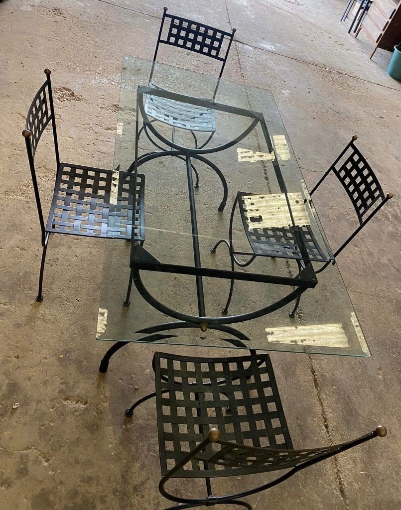 Table de salle à manger en verre et fer forgé, Maison & Meubles, Quatre personnes, 150 à 200 cm, Verre, Comme neuf