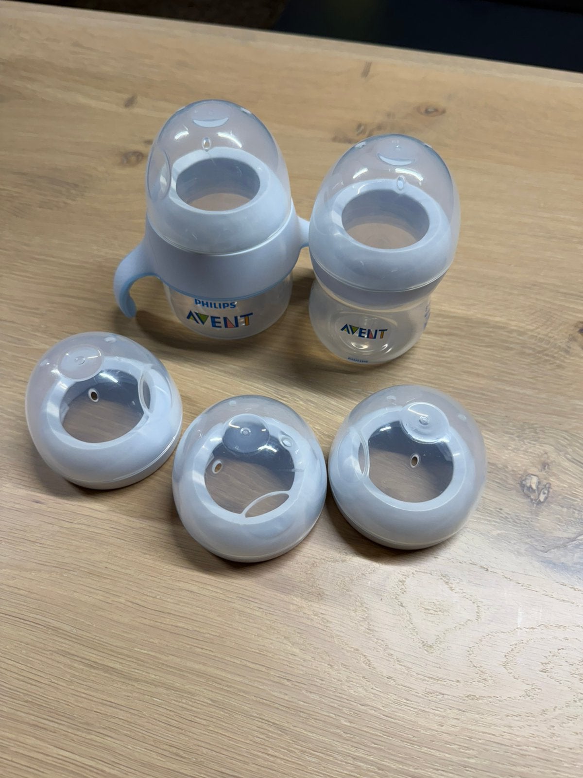 2 Philips Avent flesjes + 3x schroefring + dop, Ophalen, Zo goed als nieuw, Philips Avent