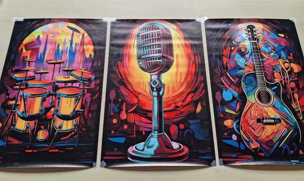 canvas poster set 3delig muziek kleurrijk, Modern, Ophalen, Nieuw