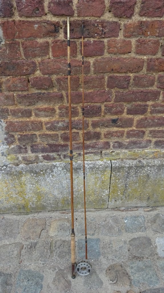 Canne ancienne pour la pêche à la mouche en bambou refendu, Enlèvement ou Envoi, Utilisé, Ensemble complet