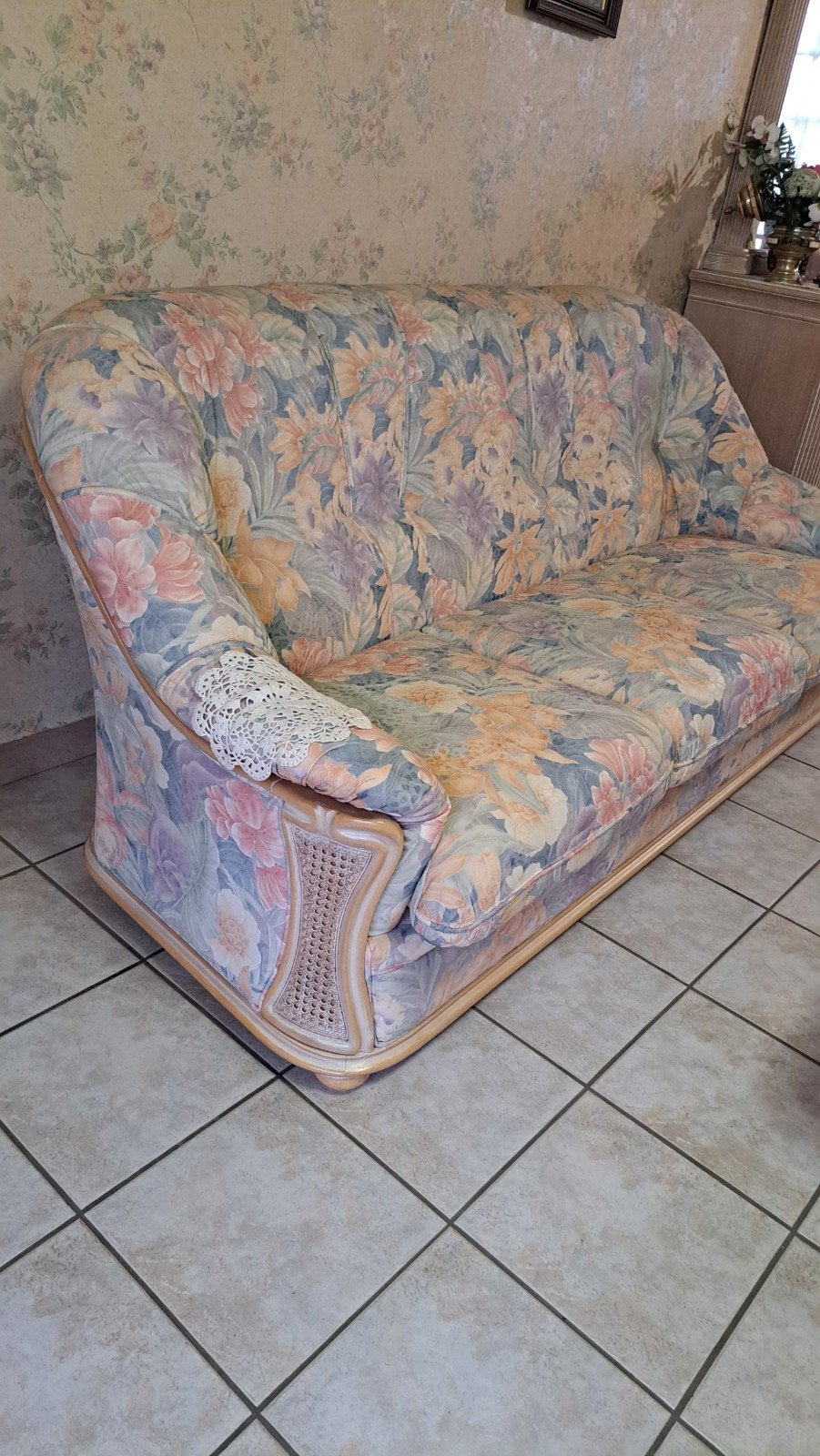 Salon tissus et bois cérusé 1 de 3places et 2 de 1 personne, Maison & Meubles, Enlèvement