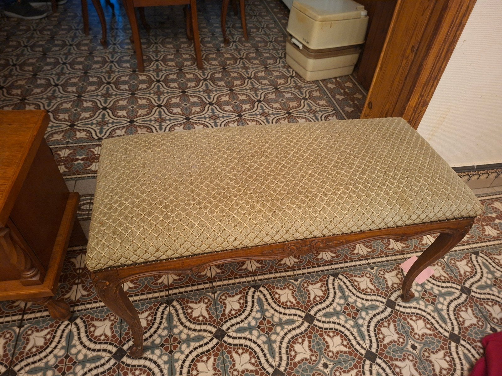 2Vintage eiken kaptafel + hocker ook perfect als pianokruk!, Enlèvement, Chêne