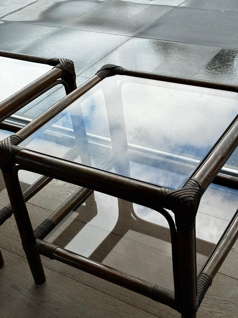 Salontafel bamboe 2 stuks, Maison & Meubles, Tables | Tables de salon, Enlèvement, Utilisé, Carré, Verre