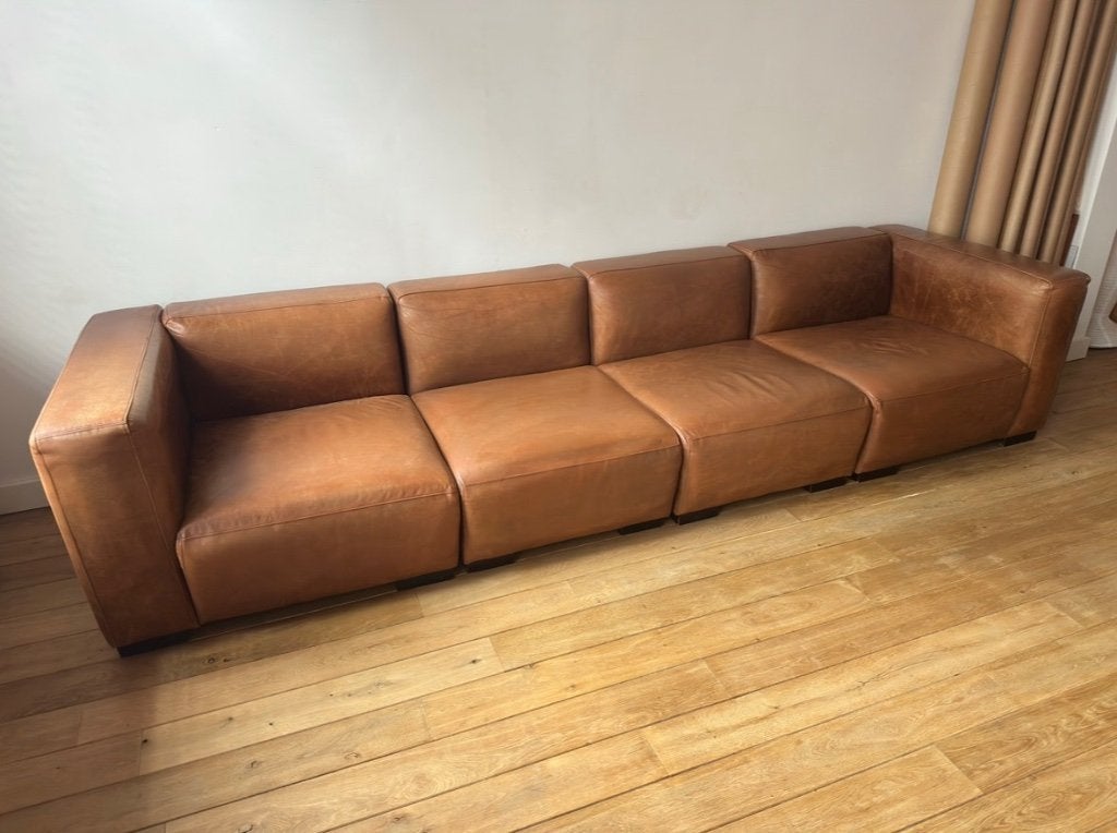 MODULAIRE LEDEREN VIERZIT SOFA, Maison & Meubles, Canapés | Salons, Utilisé, Banc d'angle, Quatre personnes ou plus, 300 cm ou plus