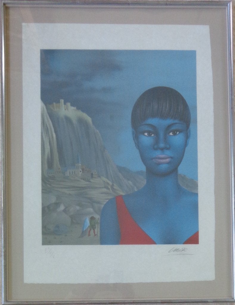 FELIX LABISSE / BLAUWE VROUW / KLEURLITHO / 88x67cm / KADER, Antiek en Kunst, Gesigneerd, Ophalen