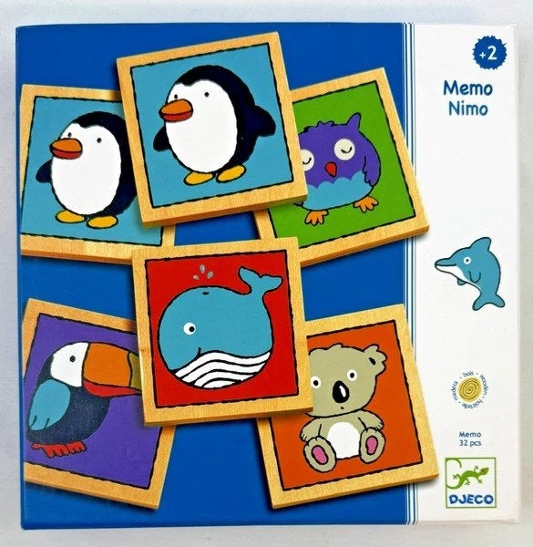 Djeco Memo Nimo Houten Memory Spel Dieren 32 Delen 2+ jaar, Verzenden, Zo goed als nieuw
