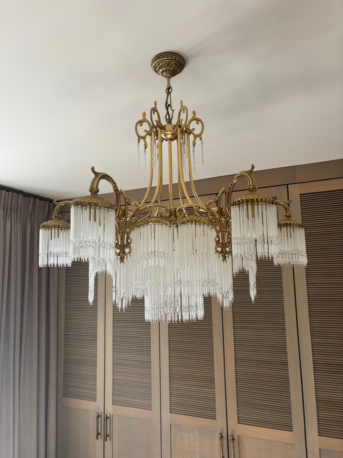 Luster brons met glazen staafjes en 2 wandlampen, Huis en Inrichting, Ophalen, Zo goed als nieuw
