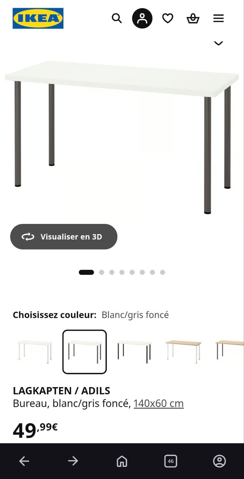 Bureau LAGKAPTEN blanc 140x60 cm Ikea, Enlèvement, Réglable en hauteur, Utilisé