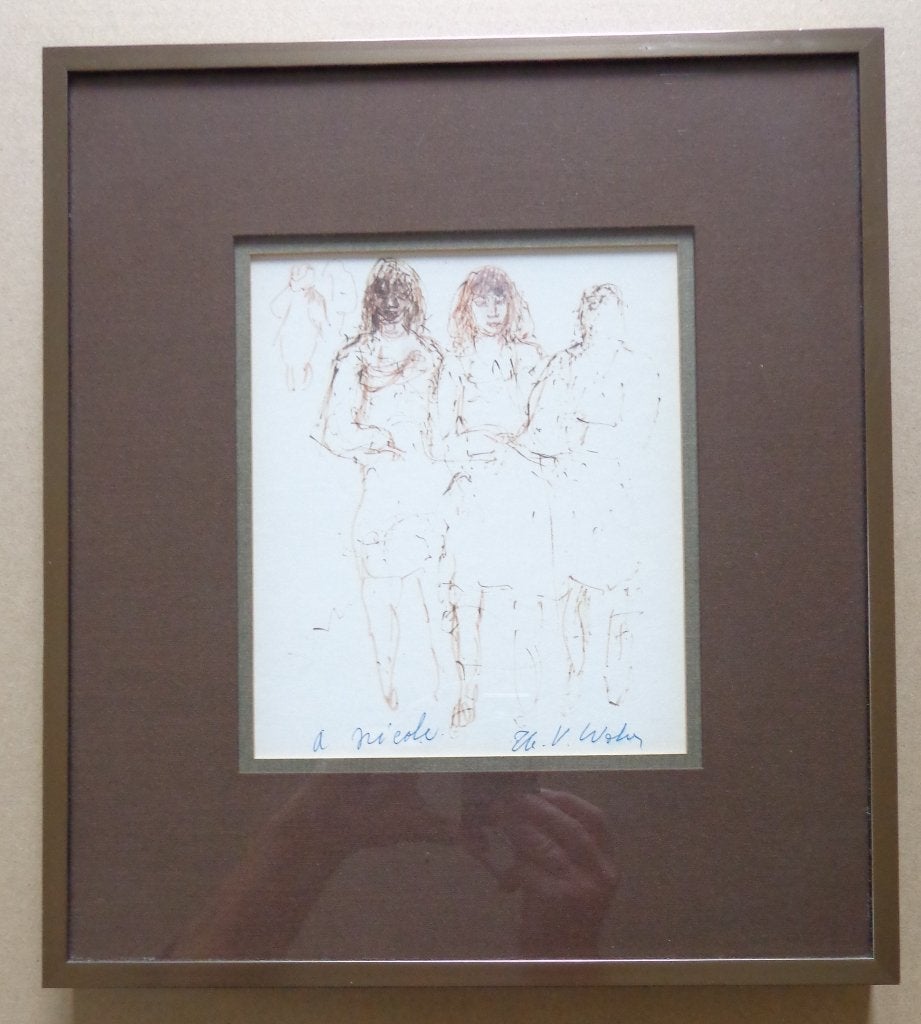 HENRI VICTOR WOLVENS / 3 VROUWEN / ORIGINEEL / 37x33cm KADER, Figuren, Papier/karton, Ophalen of Verzenden, Gemengde techniek