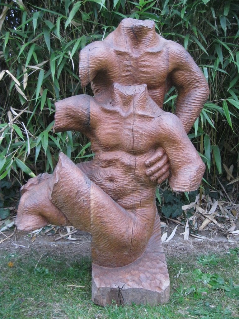Groot eikenhouten beeld E. Van Rooy, Ophalen, Groep mensen, Buste, 50 - 100 cm