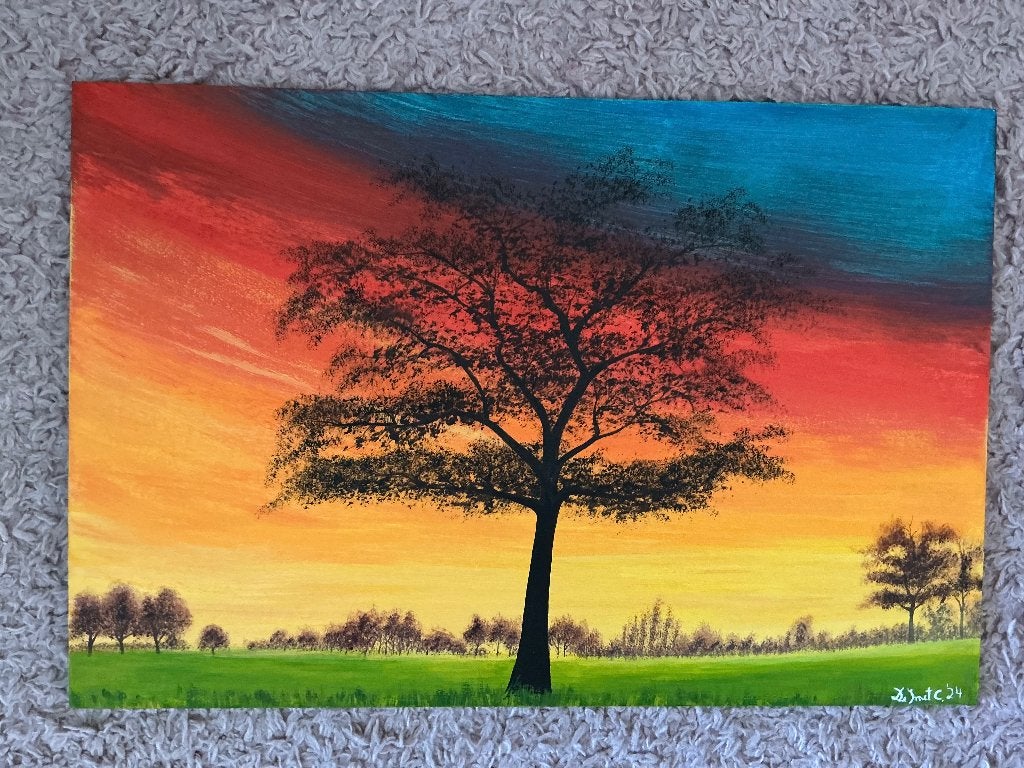 Schilderij boomgaard Gontrode 2 zijde voor en achterkant, Antiek en Kunst, Ophalen