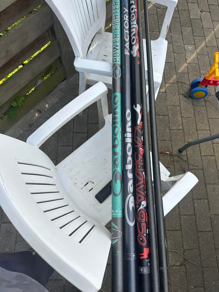 3x garbolino stokken 9,5m met nog 2 topsets, Ophalen, Gebruikt