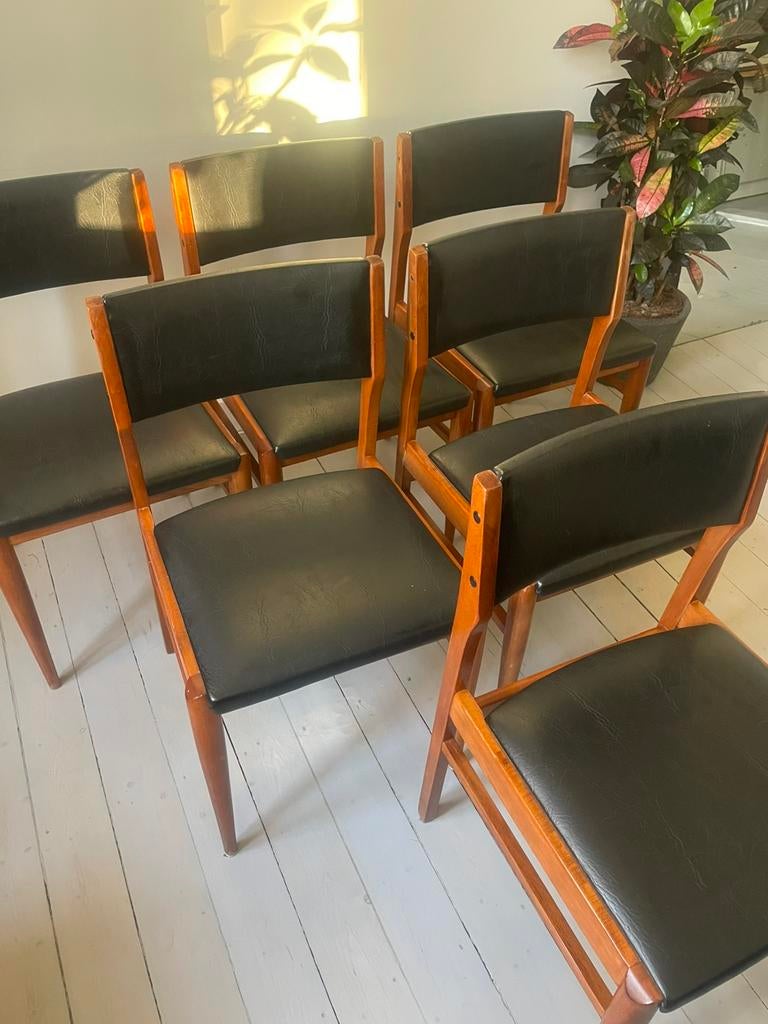 Zes vintage stoelen, Huis en Inrichting, Stoelen, Ophalen, Gebruikt, Zwart, Vintage