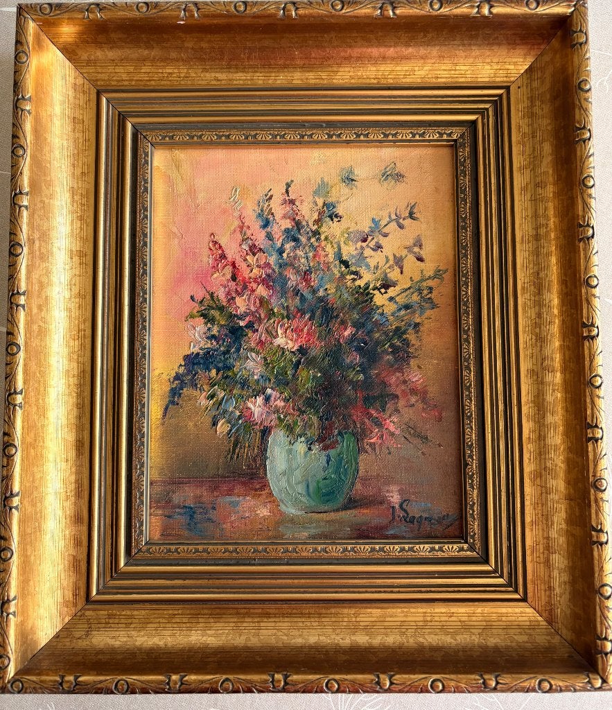 Antiek schilderij: bloemstilleven, Cadre spécial, Peinture à l'huile, Enlèvement, Toile