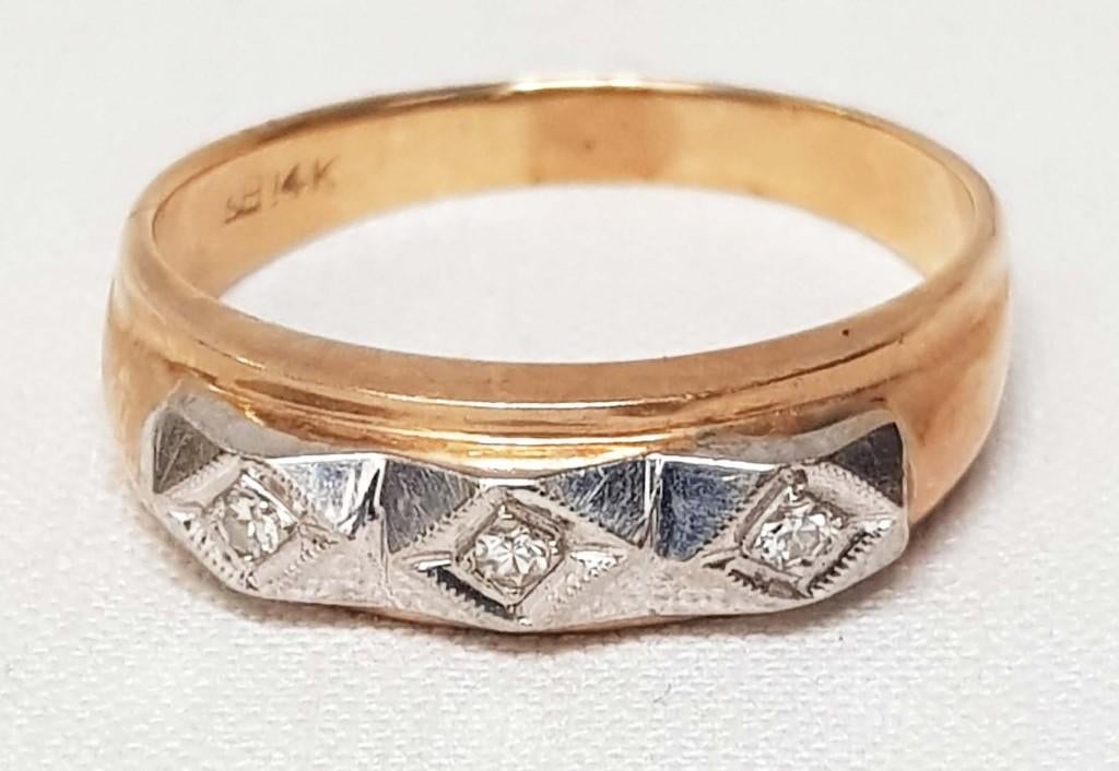 Bague Art Déco en or 14 carats et diamants., Enlèvement ou Envoi, Or, Bague, Avec pierre précieuse