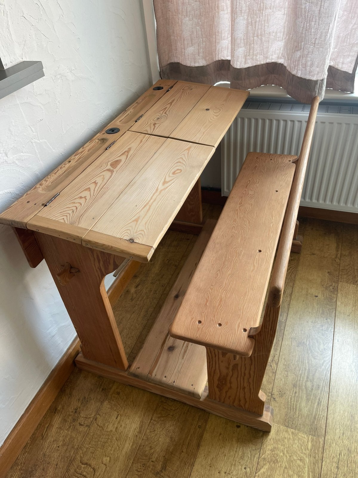 Bureaubank/schoolbank voor 2 kids, Ophalen, Gebruikt, Oude bureaubank/schoolbank