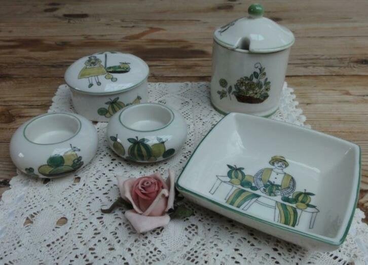 Vic's Design, potjes, schaaltje & 2 theelichthoudertjes, Maison & Meubles, Cuisine | Vaisselle, -, Comme neuf, Autres types, Autres styles