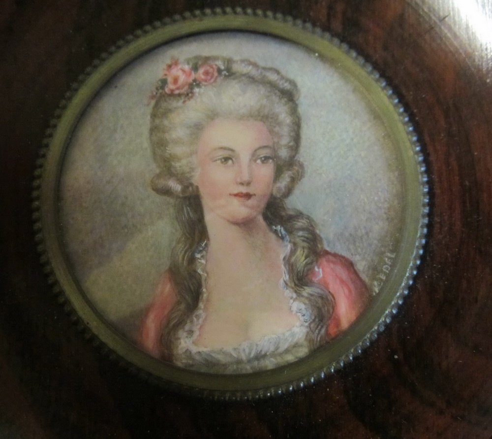 Antiek handgeschilderd miniatuur portret dame /16, Ophalen of Verzenden