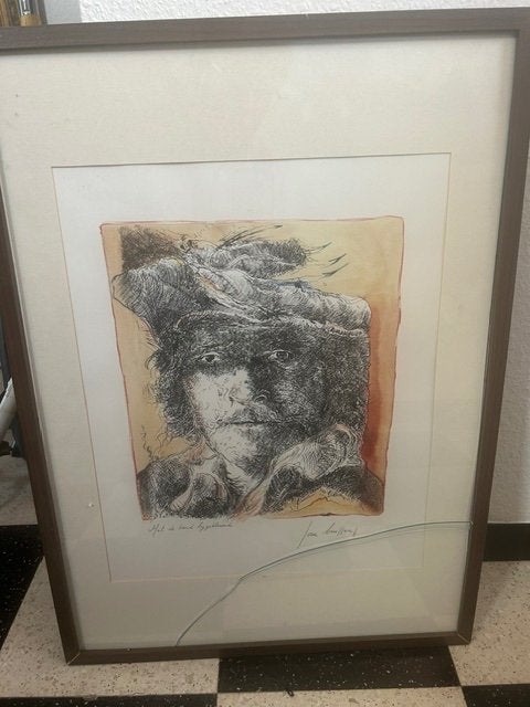 Rembrandt. (litho Jan Burssens) eigenhandig ingekleurd, Enlèvement, Comme neuf