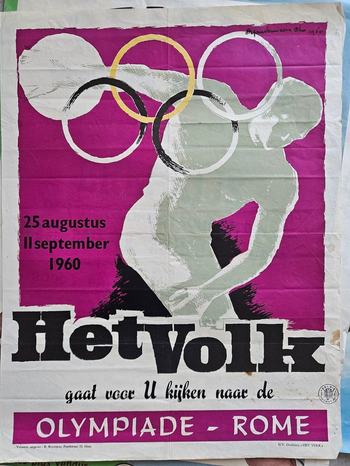Oude affiche Olympische Spelen 1960, Verzamelen, Ophalen of Verzenden