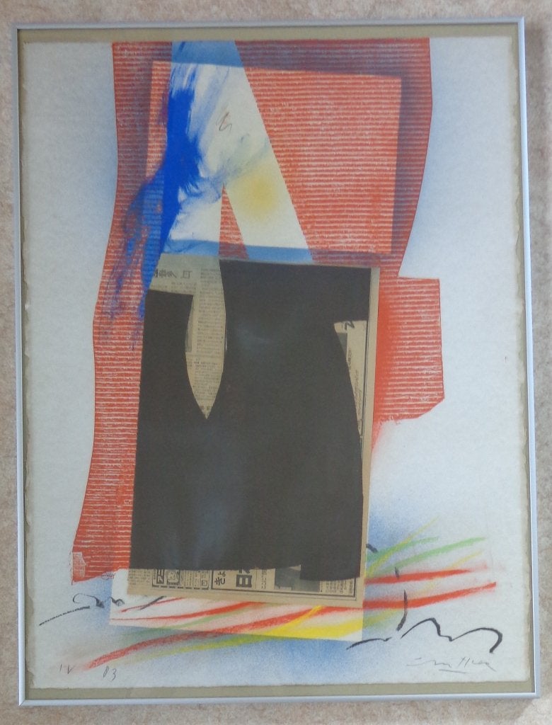 ONLEESBAAR / ABSTRACTIE / COLLAGE + ORIGINEEL 81x61cm KADER, Enlèvement
