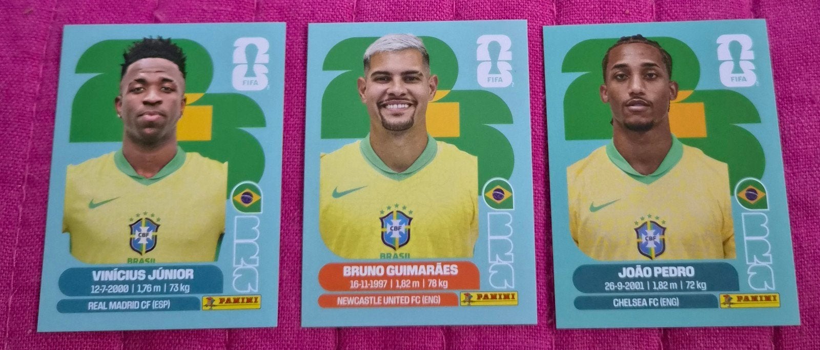 Lot de 3 stickers Panini World Cup 2026 avec Vinicius Junior, Envoi, Neuf, Autres types