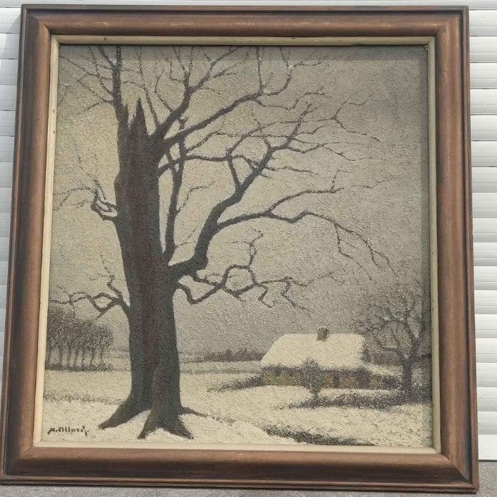 Huile sur toile paysage enneigé signe Xavier allard, Enlèvement ou Envoi, Paysage, Toile