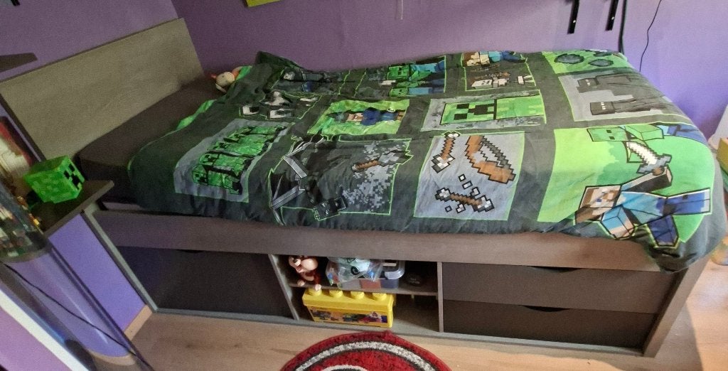 Cadre de lit avec sommier et matelas, Ophalen, Zo goed als nieuw, 180 cm of meer, 85 tot 100 cm