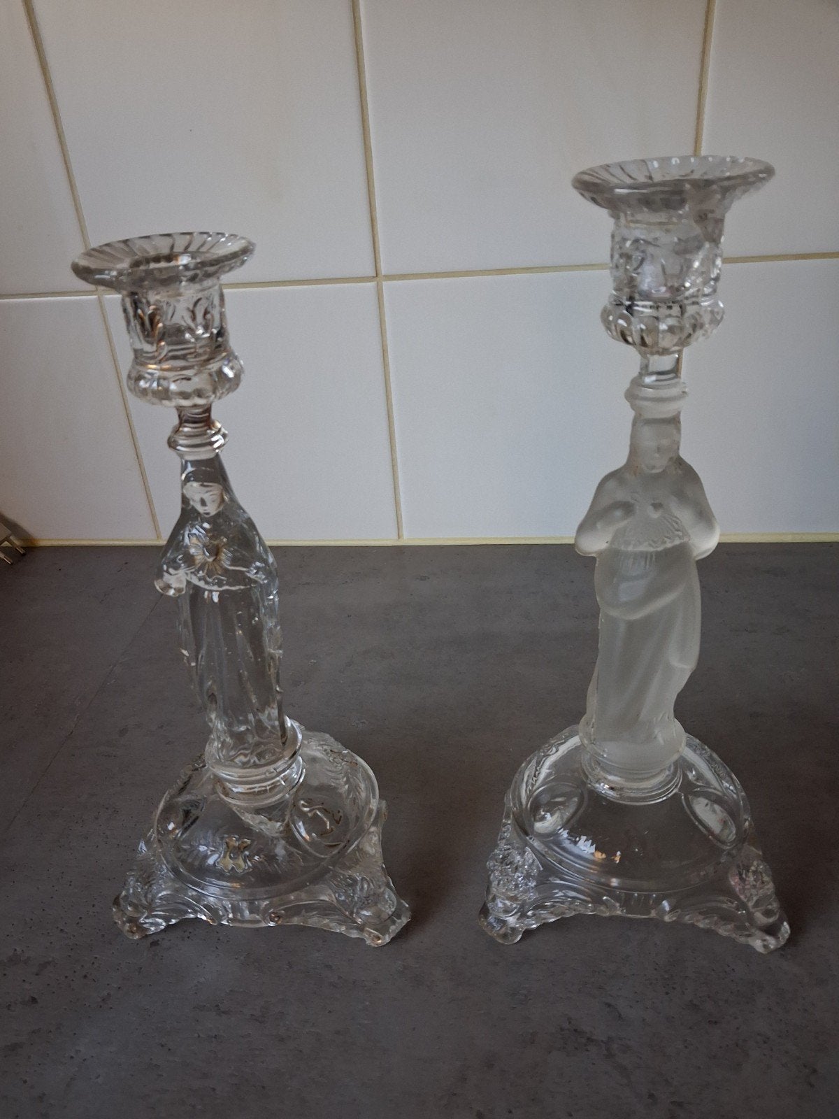 2 kandelaars Jesus en de Heilige Maagd Maria., Ophalen of Verzenden