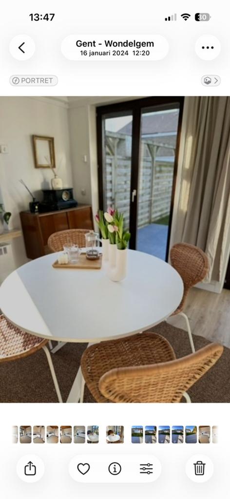 Wit ronde eettafel met met 4 rietenstoelen, Ophalen