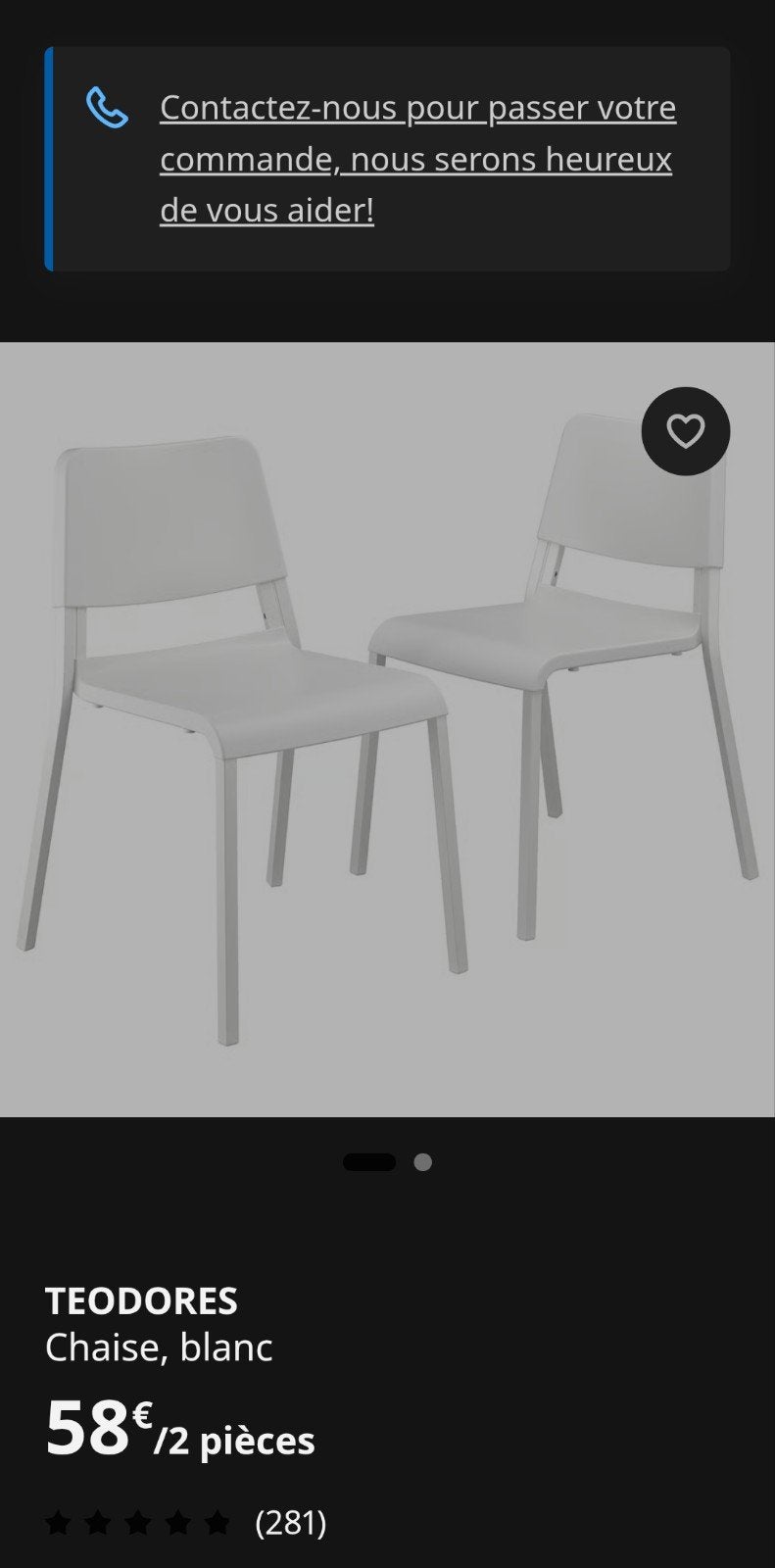 Chaise de cuisine blanc comme neuf lot de 2 a saisir ️️️️️↙️, Neuf, Enlèvement, Autres types, Blanc