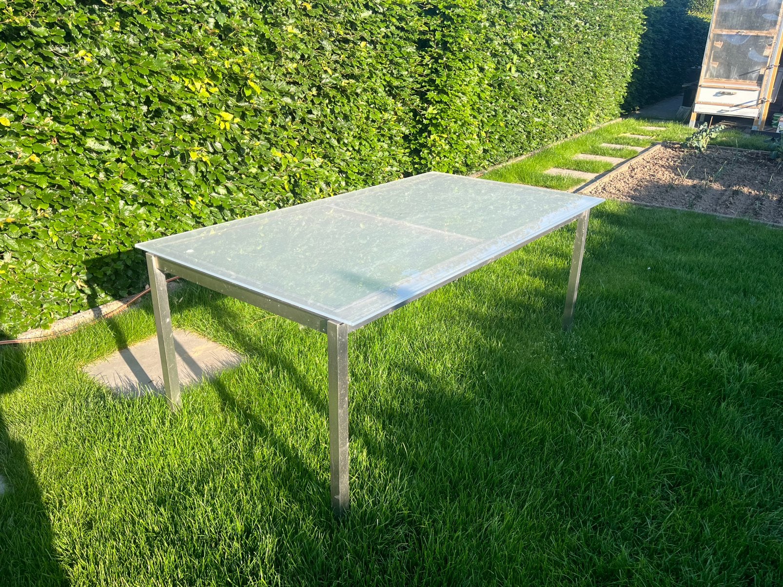 Table de jardin avec plateau en marbre et verre, Jardin & Terrasse, Enlèvement, Utilisé, Aluminium