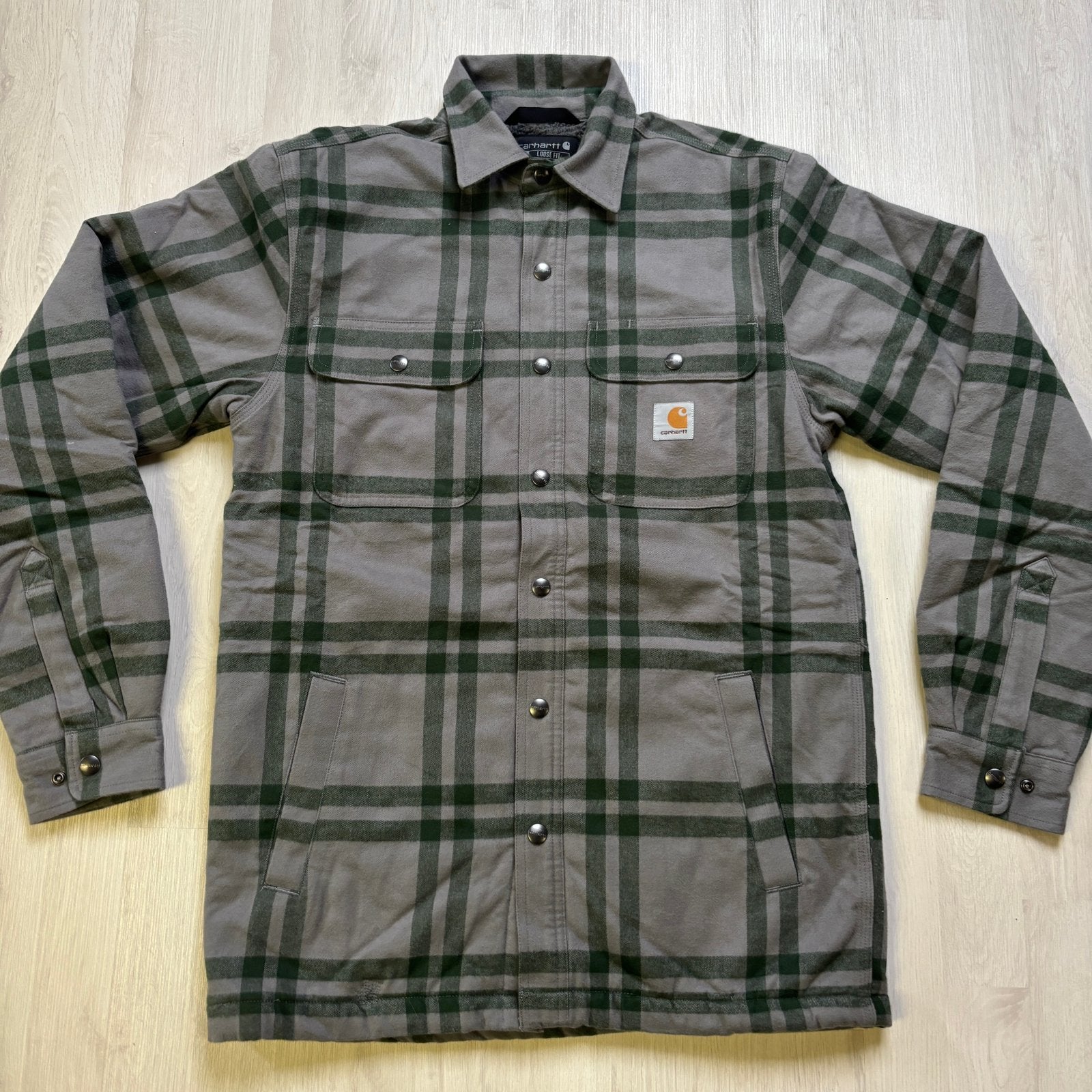 Carhartt Fleece lined shacket - Maat S - Groen/Grijs, Kleding | Heren, Carhartt, Ophalen of Verzenden, Zo goed als nieuw, Grijs